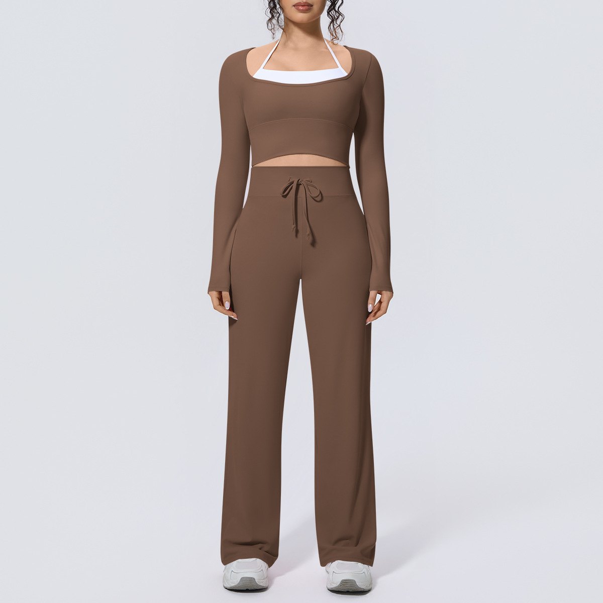 Long-Sleeve & Drawstring Wide-Leg Yoga Pants Matching Set (Regular) yoga and activewear product, front view
