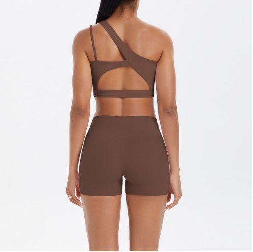 7114Single shoulder Bra+7101Shorts set back view