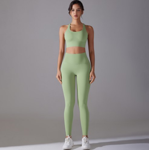 Crossed Sports Bra & Antibacterial Yoga Leggings (Regular) yoga and activewear product, front view