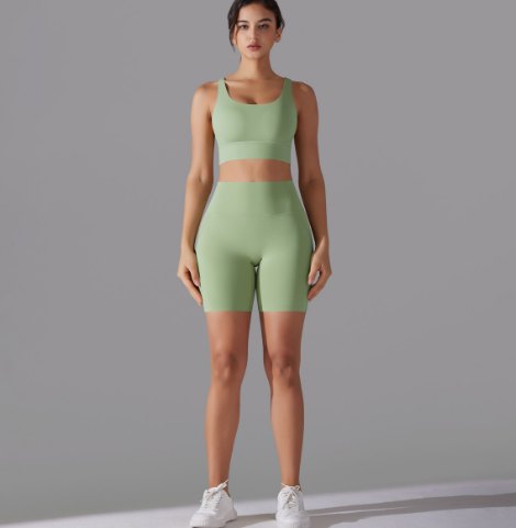 Crossed Sports Bra & Antibacterial Yoga Shorts (Regular) yoga and activewear product, front view