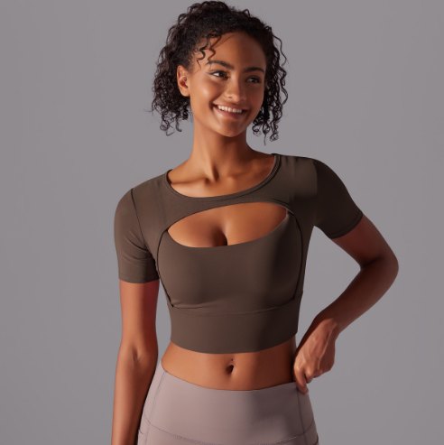 Grenadine Hollow-Out T-Shirt Yoga Top (Regular) yoga and activewear product, front view
