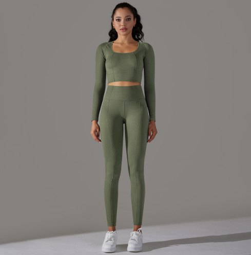 Long-Sleeve & Yoga Leggings Matching Set (Seamless) yoga and activewear product, front view