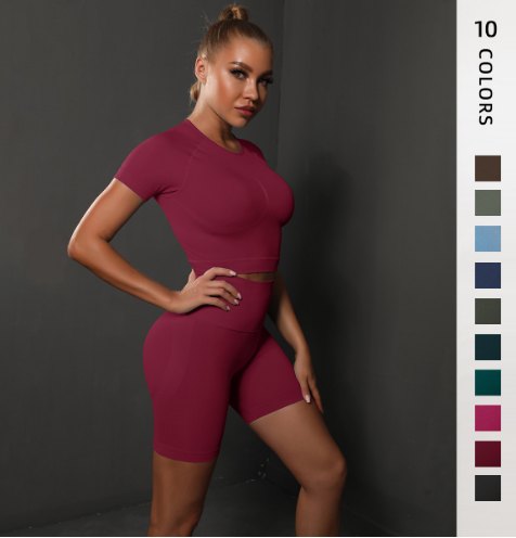 T-Shirt Yoga Shorts Matching Set (Seamless) yoga and activewear product, front view