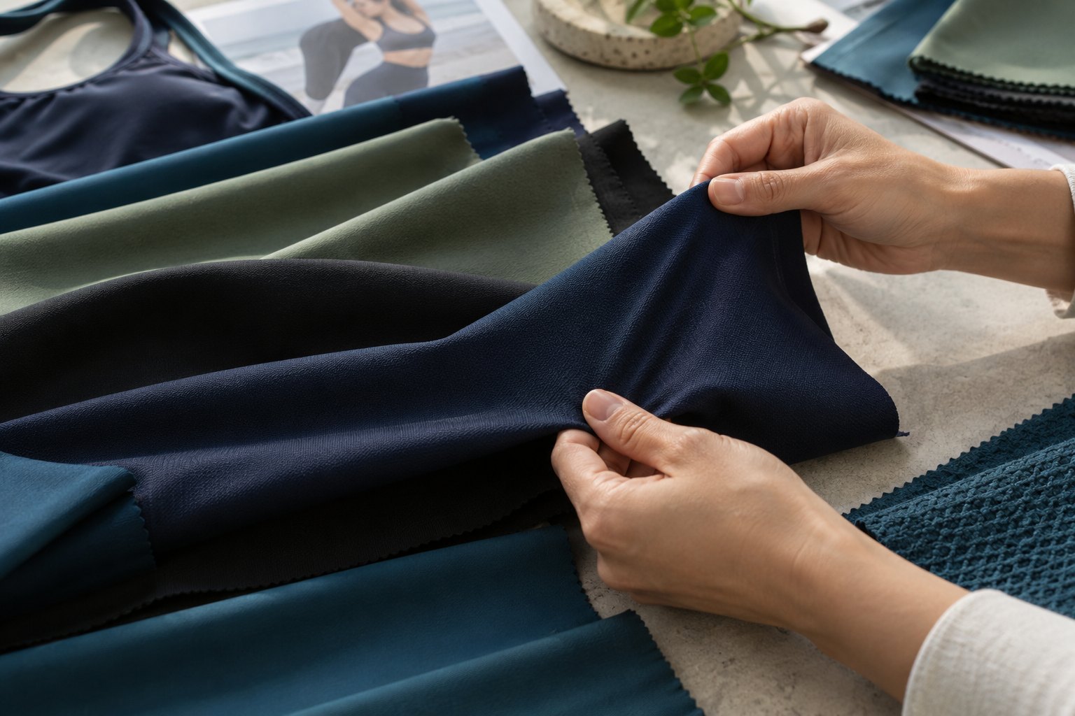 Illustrative stretch-fabric hand-feel reference