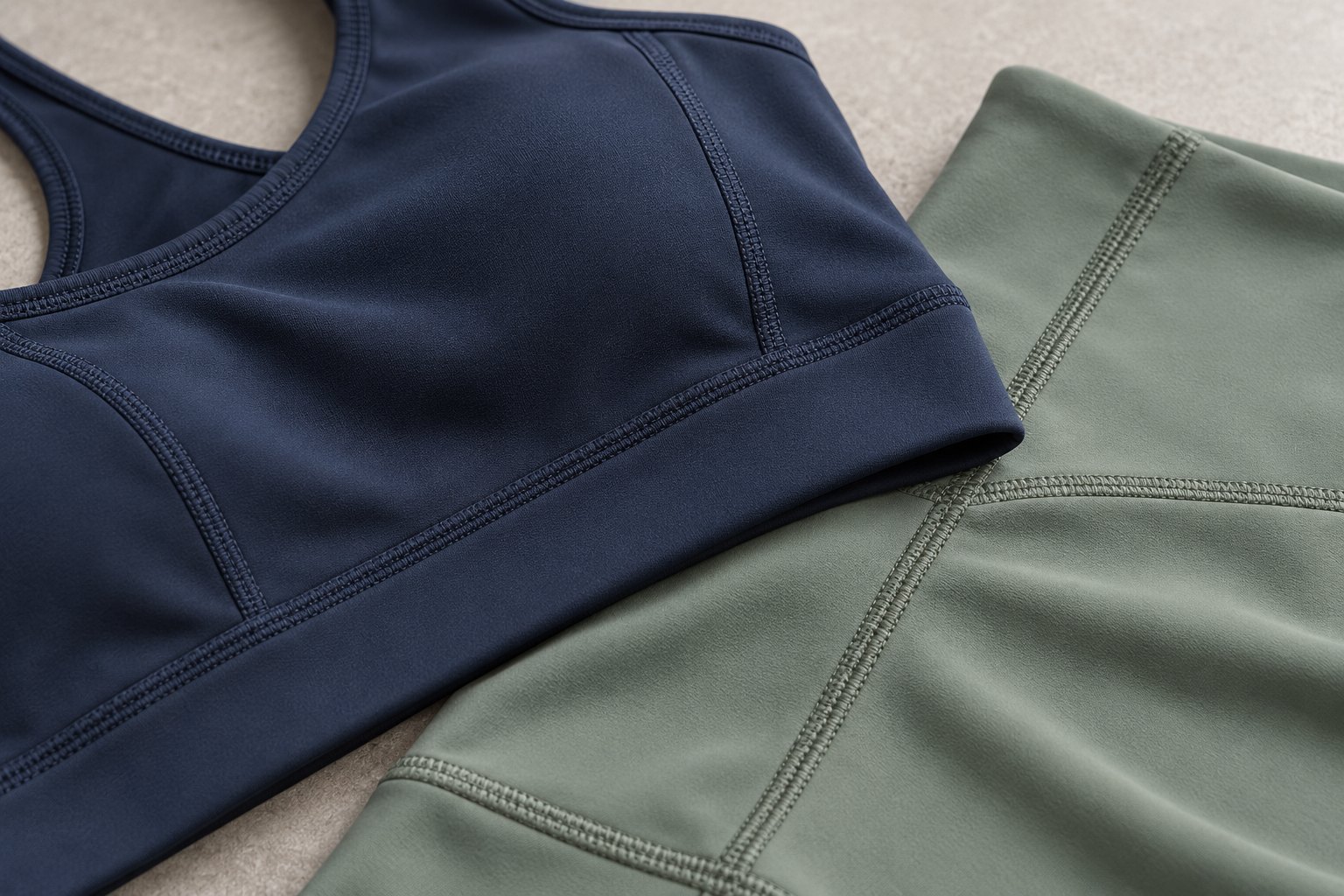 Illustrative close-up of activewear seam and stitching details