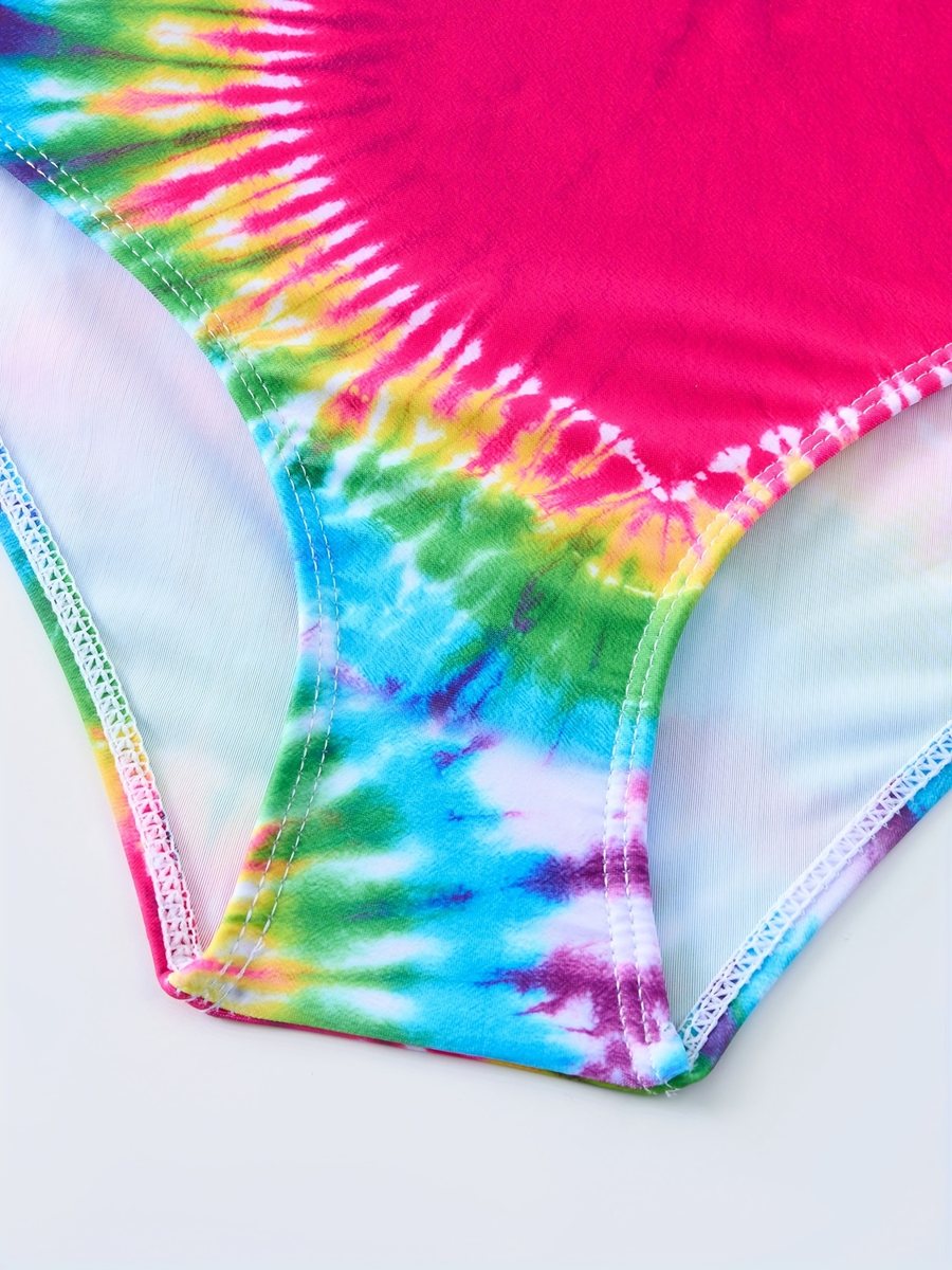 Close-up of the soft white lining inside the girls' tie-dye bikini brief