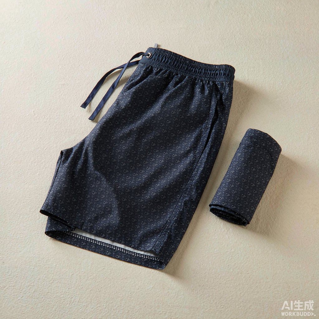 Men's navy quick-dry swim shorts with elastic waistband and inner brief