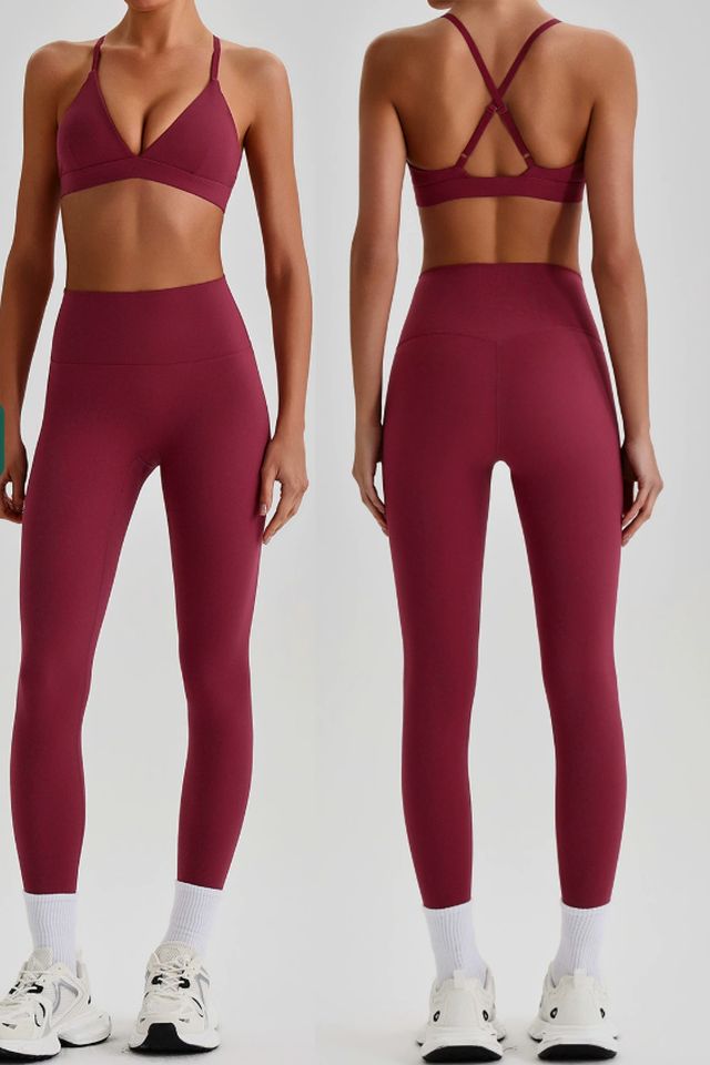 8612 Two-Piece Set style sample in Brushed 220 gsm nylon-spandex knit, shown on model