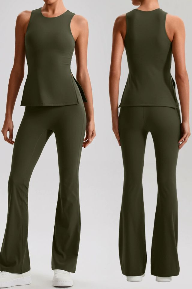 8901 Flare Pant Set style sample in Brushed 220 gsm nylon-spandex knit, shown on model