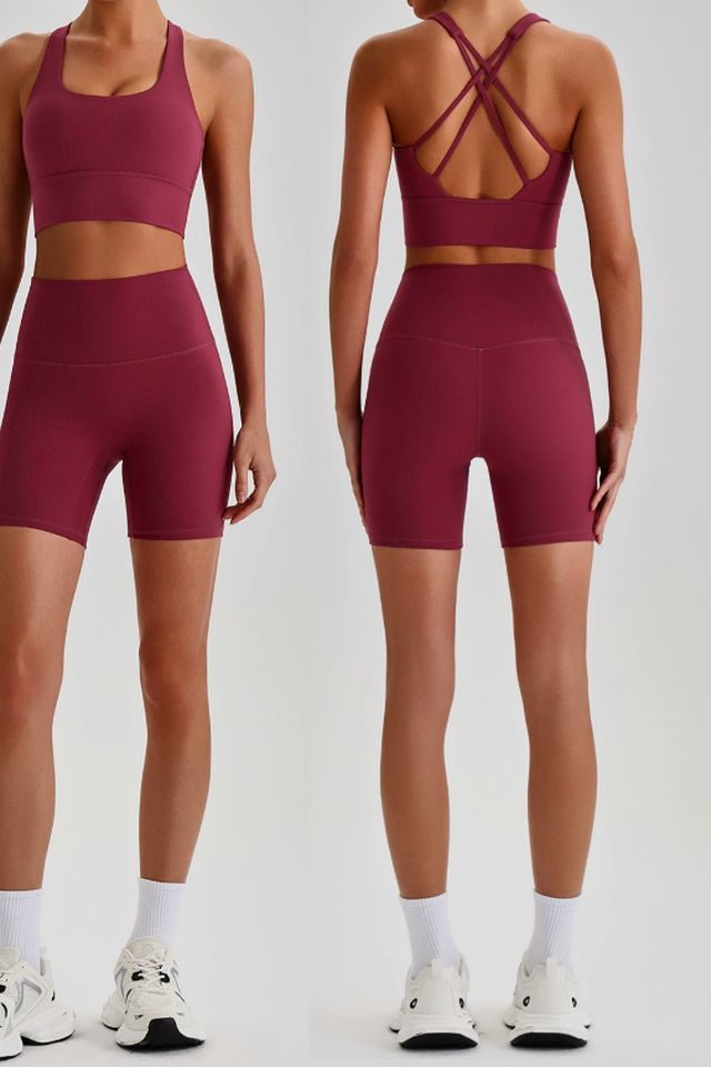 MC0197 Two-Piece Set style sample in Brushed 220 gsm nylon-spandex knit, shown on model