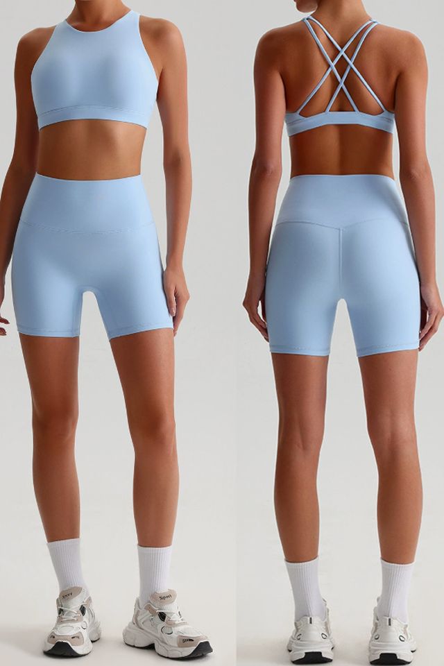 MC0198 Two-Piece Set style sample in Brushed 220 gsm nylon-spandex knit, shown on model