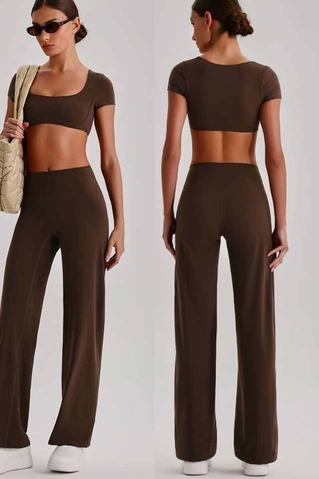 MC0256 Two-Piece Set style sample in Super Soft 230 gsm nylon-spandex knit, shown on model