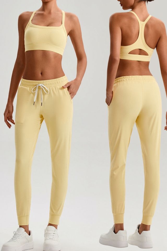 MC1006 Two-Piece Set style sample in Brushed 220 gsm nylon-spandex knit, shown on model