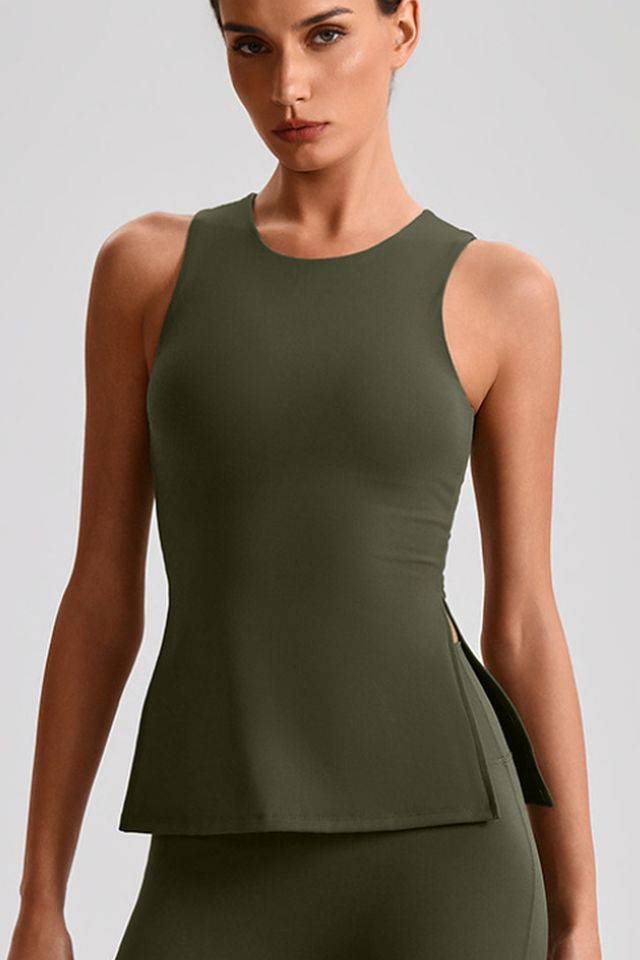 MC2001 Yoga Tank style sample in Brushed 220 gsm nylon-spandex knit, shown on model
