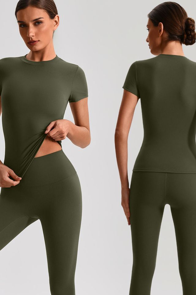 MC2009 Two-Piece Set style sample in Brushed 220 gsm nylon-spandex knit, shown on model