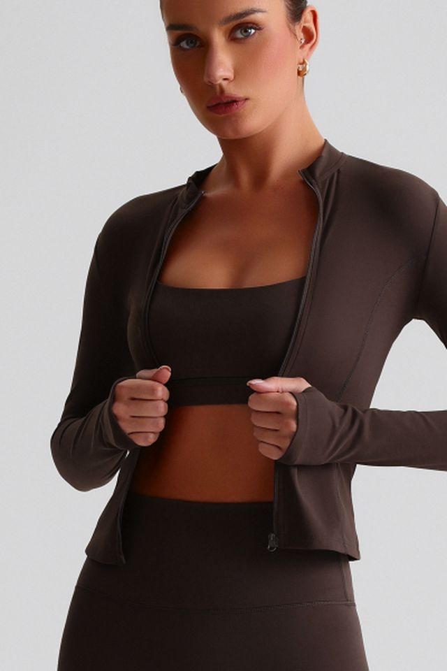 MC2156 Jacket Set style sample in Brushed 220 gsm nylon-spandex knit, shown on model