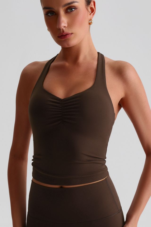 MC2158 Sports Bra style sample in Brushed 220 gsm nylon-spandex knit, shown on model
