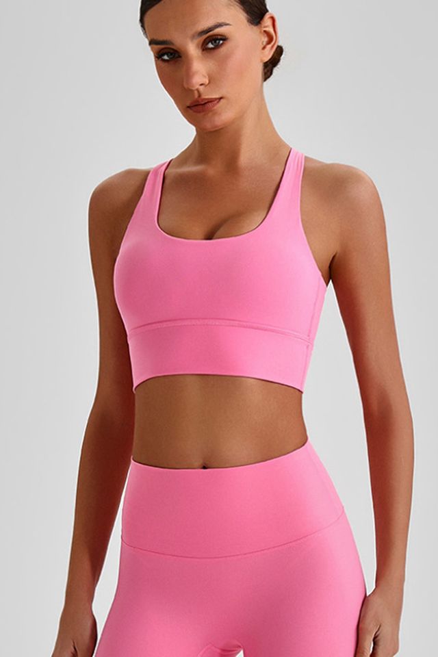 MC2197 Sports Bra style sample in Brushed 220 gsm nylon-spandex knit, shown on model