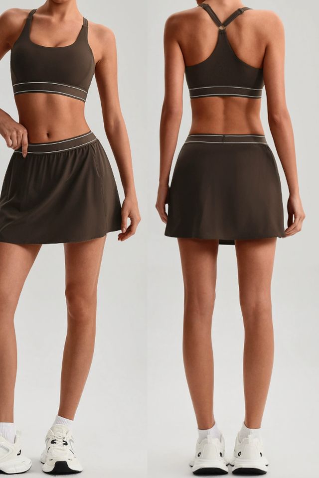MC3031 Two-Piece Set style sample in Brushed 220 gsm nylon-spandex knit, shown on model