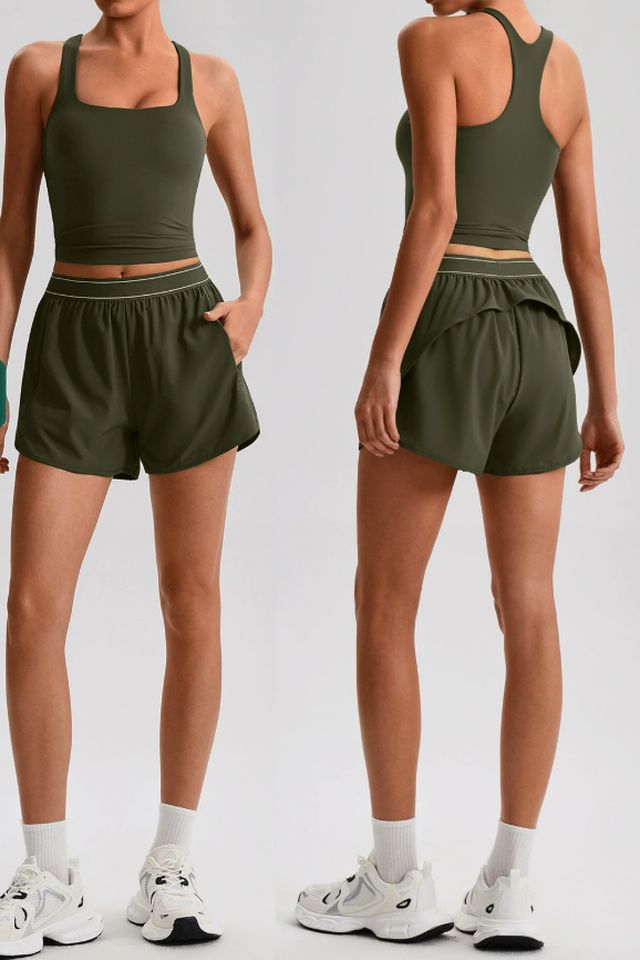 MC3708 Two-Piece Set style sample in Brushed 220 gsm nylon-spandex knit, shown on model