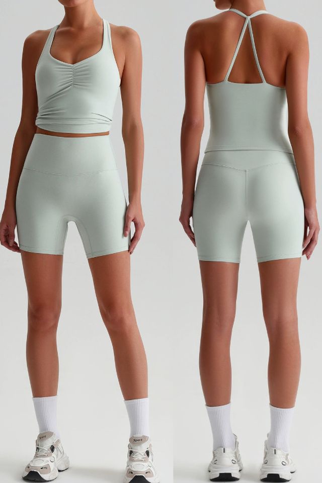 MC4018 Two-Piece Set style sample in Super Soft 230 gsm nylon-spandex knit, shown on model