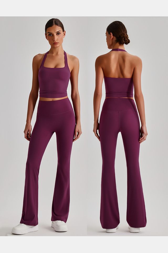 MC6950 Flare Pant Set style sample in Super Soft 230 gsm nylon-spandex knit, shown on model
