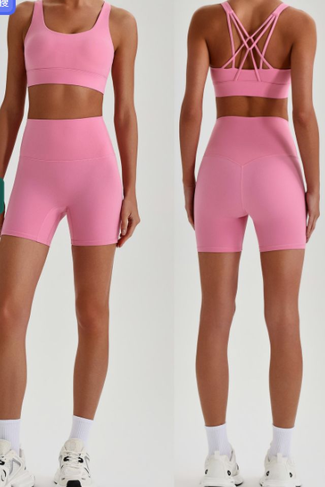 MC7335 (B) Two-Piece Set style sample in Super Soft 230 gsm nylon-spandex knit, shown on model