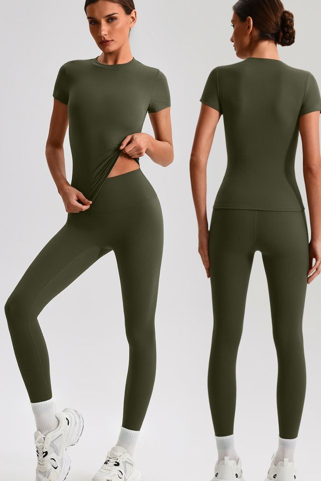 MC8609 Two-Piece Set style sample in Brushed 220 gsm nylon-spandex knit, shown on model